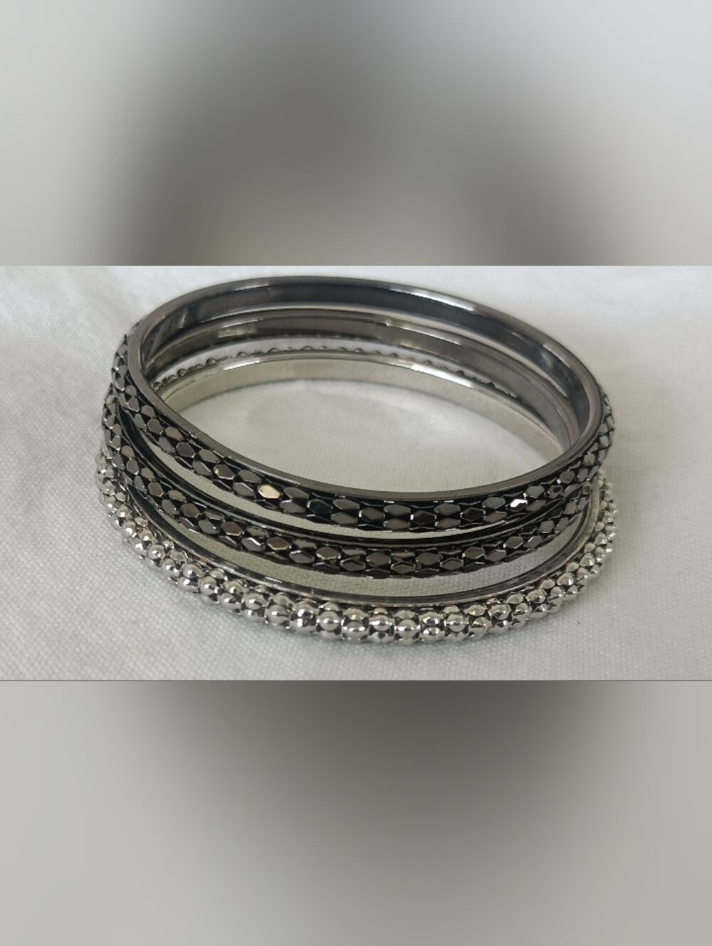 Silver Textured Bangle Bracelet Set - Women Accessories